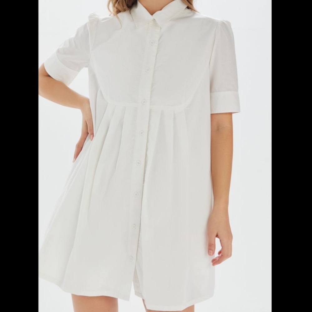UO white collared button up babydoll dress